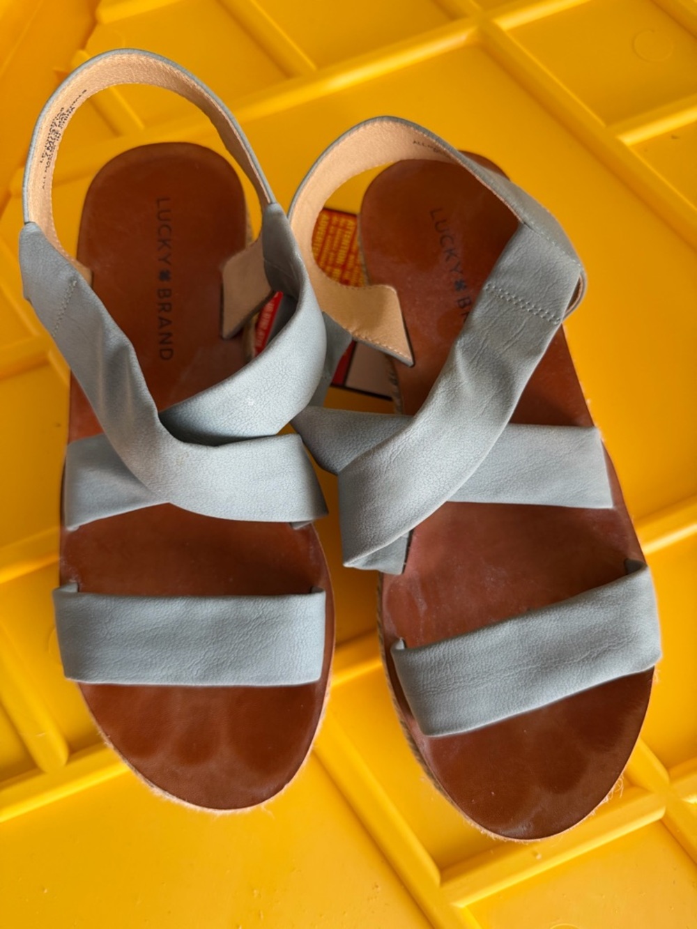Lucky Brand Light Blue Leather Crisscross Slide Sandals